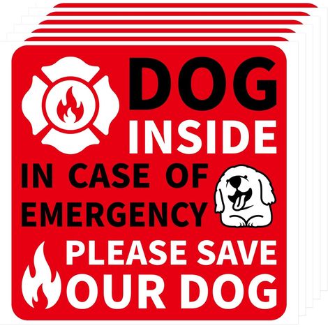 6pcs Autocollants de Sécurité Incendie pour Animaux de Compagnie, 9 x 9cm Imperméables Autocollant Chien à l'Intérieur Autocollant d'Urgence pour Animaux Maison Fenêtre Porte Pompier (1/5)