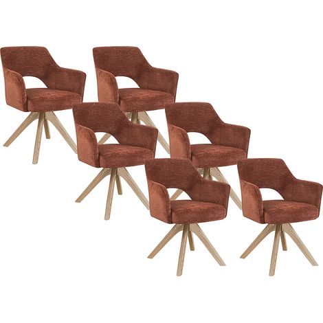 Lot de 6 chaises pivotantes avec accoudoirs en tissu texturé et bois de chêne - Terracotta - KONYA (1/5)
