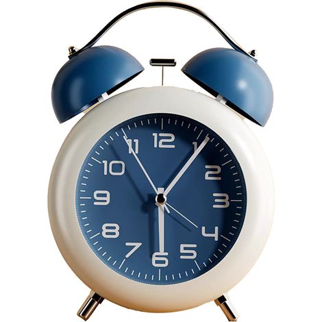 Réveil à double cloche pour enfants, en ABS, à piles, mignon, avec veilleuse intégrée, pour chambre ou salon, bleu. (1/5)