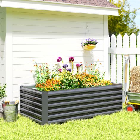 Großer rechteckiger Pflanzkübel aus verzinktem Stahl für den Außenbereich, geeignet für Terrasse und Garten, mit offenem Boden, 180 x 90 x 57,5 cm, Grau