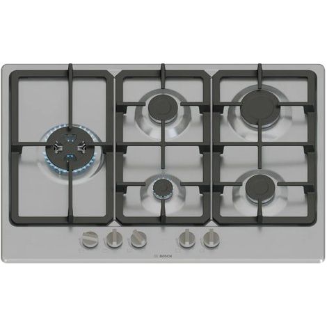 Bosch Serie 4 PGM7B5K90. Colore del prodotto: Acciaio inox, Posizionamento dell'apparecchio: Da incasso, Dimensione della larghezza del piano cottura: 75 cm. Tipo di controllo: Manopola, Posizione ...