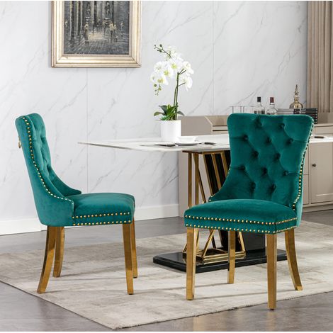 Chaise de salle à manger en velours vert, pieds en bois massif, dossier haut, lot de 1,65×50×95cm (1/5)