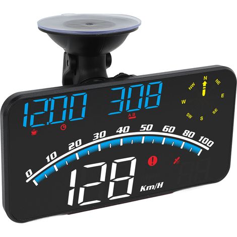Écran LED HUD intelligent haute définition, alarme de vitesse, compteur de vitesse GPS multifonction universel 5V pour voitures et camions, bleu (1/5)