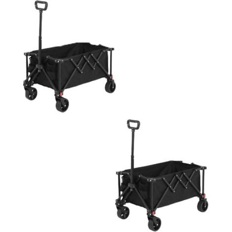 2er-Set Folding Wagon Carts,Folding Wagon Cart with All Terrain Wheels,Heavy Duty Garden Carts with Adjustable Handle,Outdoor Utility Wagon for Camping Shopping Sports Fishing Black