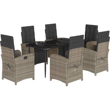 vidaXL Set da Pranzo da Giardino 7 pz con Cuscini in Polyrattan Grigio (1/5)