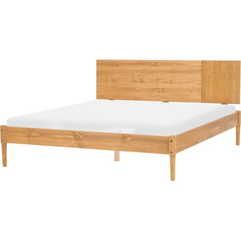 Bed Light Brown Pine Wood Frame with Slatted Bed Base EU King Size 5ft3 Natural Scandi Style FLAVIGNAC (1/5)