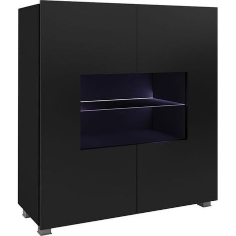 Buffet Remus, Noir + Noir brillant, 107x100cm, Le nombre de portes: 235cm, Verre trempé, Stratifié, LED: Disponible (1/5)