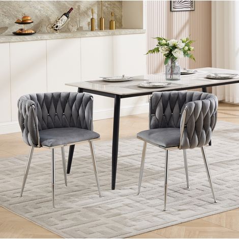 Sillas de comedor grises de tela, estructura metálica, lote de 2 OKMYHOME (1/5)