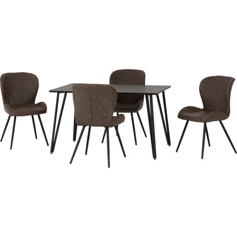 Marlow & Quebec Indoor Dining Set with 4 Chairs - Black Marble/Brown