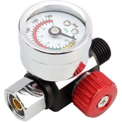 BUNTHAUS 1/4\" Régulateur de Pression D'air , Régulateur de Pression Pneumatique , Manomètre de Pistolet de Pulvérisation Outil Pneumatique Accessoire , 0-10BAR 0-140PSI (1/4)