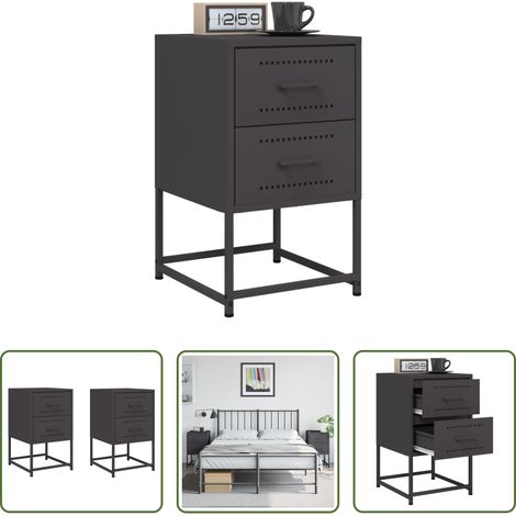 Meuble industriel -  Tables de chevet 2 pcs noir 36x39x60,5 cm acier (1/5)
