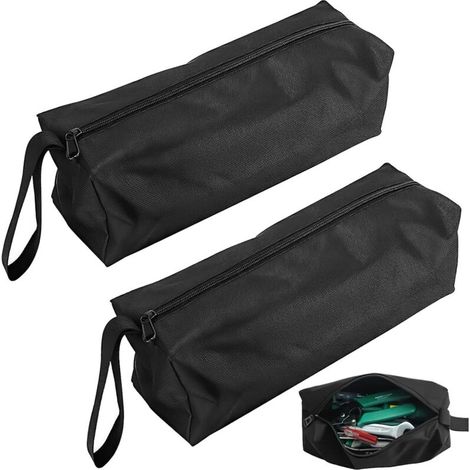 2-teiliges kleines Werkzeugtaschen-Set, kleine Aufbewahrungstasche 25 x 10 x 10 cm aus 600D Polyester, tragbar mit Tragegurt und Reißverschluss (Schwarz) (1/4)