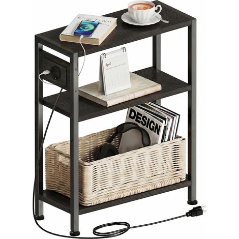 Table D'appoint étroite avec Ports USB/Type-C et Prises Bipolaire,Petit Table de Chevet Fine Latérale et Rangement, Mobilier Pratique pour Salon, Chambre, Bureau, Cuisine et Balcon (Noir) (1/5)