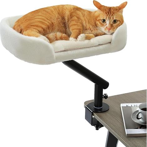 Lit pour chat pour bureau avec balle en peluche interactive, panier pour chat, support de lit pivotant à 360°, hamac pour chat à griffer, lit pour chat, supporte jusqu’à 22,5 kg (1/5)