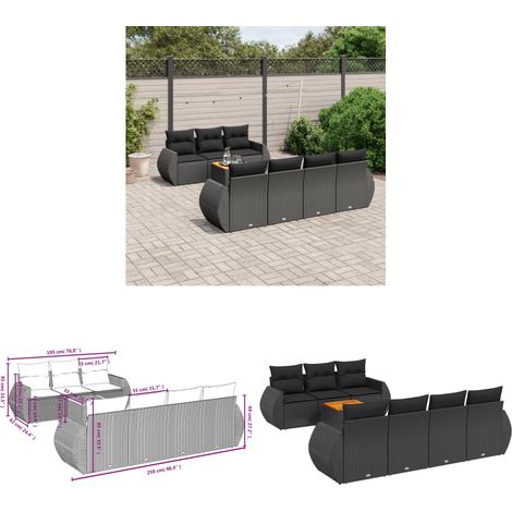 8-tlg. Garten-Sofagarnitur mit Kissen Schwarz Poly Rattan - Gartenmöbel - Outdoor Möbel - Rattan Gartenset - Lounge Set - Esstisch - Home & Living (1/3)