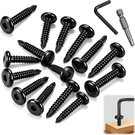 60 Pièces Vis Autoperceuse Métal 5.5x25mm, Vis Autoforeuse Inox 410 à Six Pans Creux, Vis à Tôle Noire Autotaraudeuse avec Embout et Clé Allen, Résistante à la Corrosion, Haute Dureté (1/5)