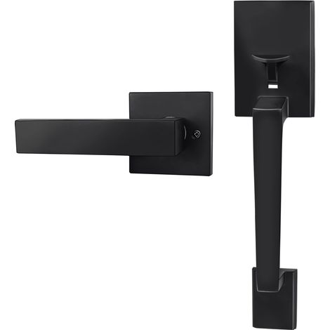 Ensemble de poignées de porte d'entrée avec levier de porte réversible pour droitiers et gauchers, poignée de porte extérieure monocylindre avec demi-levier inférieur, noir mat (1/5)