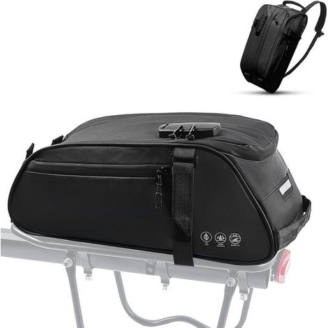Borsa da bicicletta da 8 litri con lucchetto a combinazione a 3 cifre. Borsa da bicicletta riflettente e impermeabile per portapacchi. Borsa da bicicletta con scomparti multipli. (1/4)