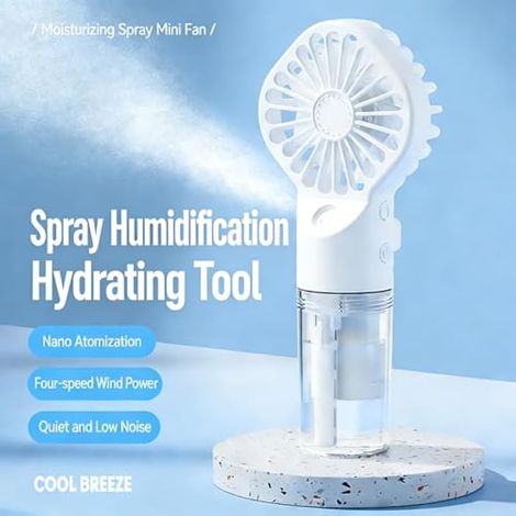 Ventilateur portable avec brumisateur d'eau, ventilateur de bureau rafraîchissant rechargeable par USB, 4 vitesses (1/5)