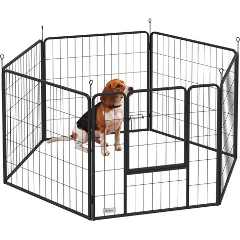 Parc pour chien, enclos chien 6 panneaux modulable et pliable, portable en acier avec porte 80 x 80 gris