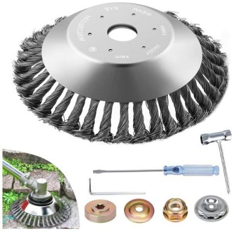 1 Brosse de désherbage, 250 mm x 25,4 mm, Fil d'acier, Pour débroussailleuse, Nettoyage et polissage (1/3)