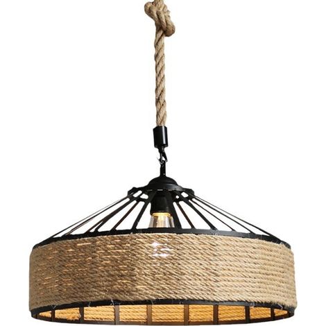 1 Stück E27 Hanfseil Vintage-Pendelleuchte, verstellbare Kronleuchterlampe, Retro-Antik-Industrie-Eisen (1/5)
