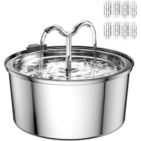 Fontaine a Eau Chat 3.2L, Fontaine à Eau Chat INOX avec Pompe Ultra-Silencieuse, Distributeur Fontaine a Eau pour Chien, 8 Filtres et 8 éponges Inclus