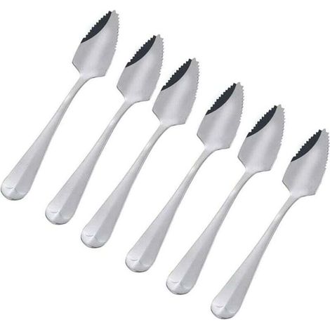 Lot de 6 cuillères à pamplemousse en acier inoxydable semi-dentelées - Vintage - Cadeau pour la cuisine (1/4)