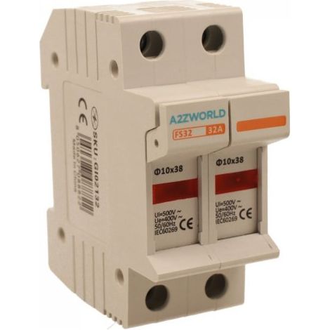 Portafusibile Modulare AC 2P 2M D10X38mm 32A AC 500V IP20 IEC60269 FS32