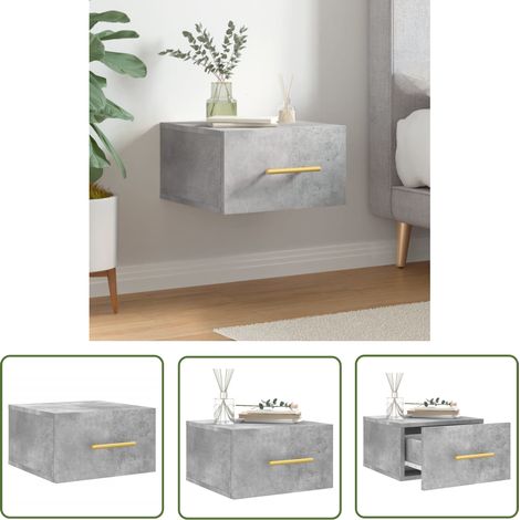 The Living Store Table de chevet murale gris béton 35x35x20 cm - Table De Chevet Murale - Meuble De Rangement Mural - Étagère Murale - Commode Murale - Meubles De Chambre (1/5)