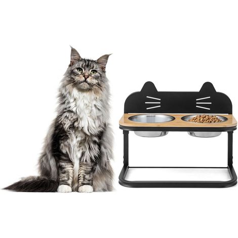 Elevated Pet Feeder Raised Cat Bowl Stand for Cats w/ 2 Stainless Steel Cat Bowl (1/5)