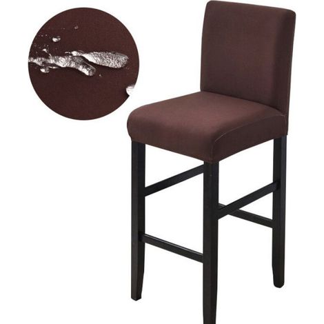 Housse de tabouret de bar imperméable, housse de chaise à dossier court extensible et amovible, pour chaise de bar, couleur café, 1 pièce