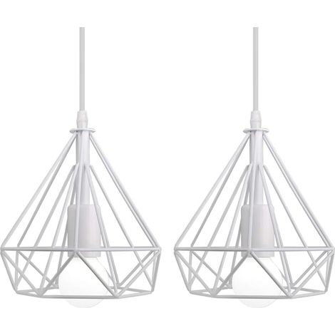 Lot de 2 Suspension Luminaire Industrielle, 200MM Lampe Suspension Vintage E27 Lustre Plafonnier Abat-jour en Métal Design de Cage de Diamant Éclairage Décoration, Blanc