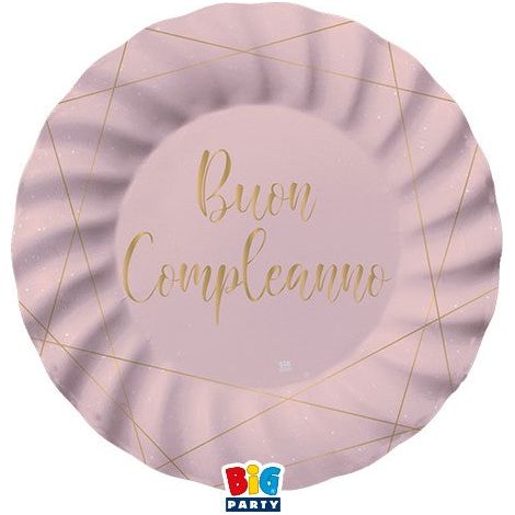 Big Party Piatti Buon Compleanno Rosa D 20 Cm 8 Pz