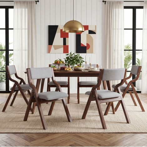 Set mit 6 klappbaren Esszimmerstühlen aus Holz und Leinen, Grau, 55 x 49 x 81 cm OKMYHOME (1/5)