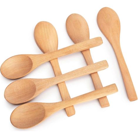 Lot de 6 petites cuillères en bois, cuillères à soupe, cuillères de service, cuillère à café en bois de 15 cm pour café, thé, confiture, sels de bain [jkw] (1/5)