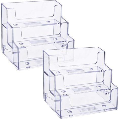 Support Pour Cartes De Visite - Support Acrylique Transparent 3 Niveaux - Capacité 180 Cartes - Base Antidérapante 8 mm - Lot De 2 (1/5)