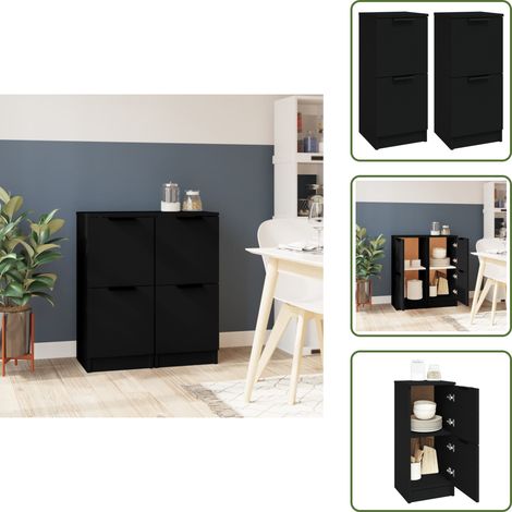 Buffets 2 pcs noir 30x30x70 cm bois d'ingénierie - Buffet - Meuble De Rangement - Commode - Bibliothèque - Mobilier Moderne (1/5)
