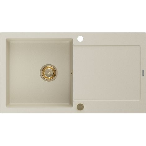 Mexen Leo évier en granit à 1 cuve avec égouttoir 900 x 500 mm, Beige, siphon Or - 6501901010-69-G (1/5)