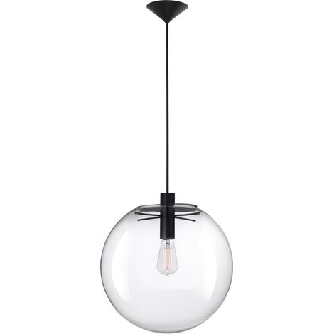 Merano Edinburg 30cm Globe Suspension Plafonnier Verre Clair, Métal Noir Tissu Noir Fil LED E27