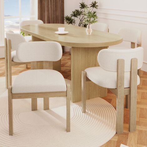 Lot de 6 chaises de salle à manger en bois massif avec revêtement bouclé naturel (1/5)