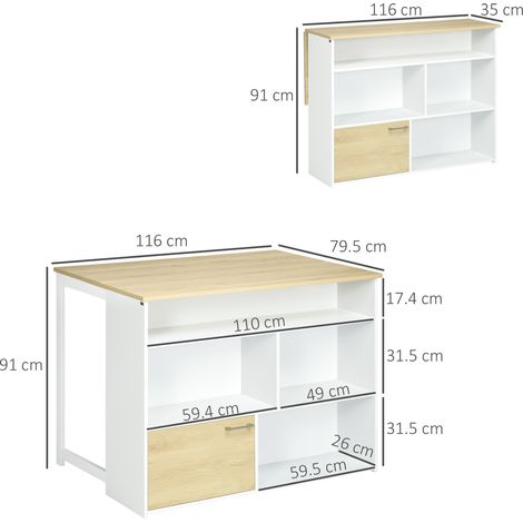 Table de bar moderne en MDF (pour 2 personnes, avec 4 étagères ouvertes et placards), dimensions : 116 x 79,5 x 91 cm (1/5)