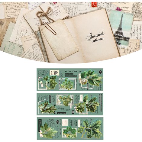 Lot de 3 autocollants naturels pour scrapbooking, papier vintage, jolis autocollants faciles à appliquer pour journal intime, mur, réfrigérateur, plantes vertes (1/5)