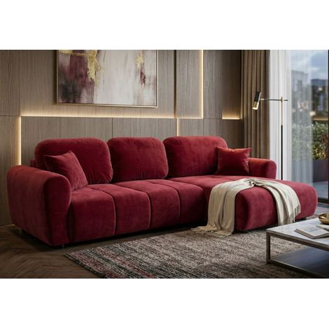 Ecksofa mit Schlaffunktion BRUSK MAX in Stoff Kronos Rot Ottomane Rechts (1/5)