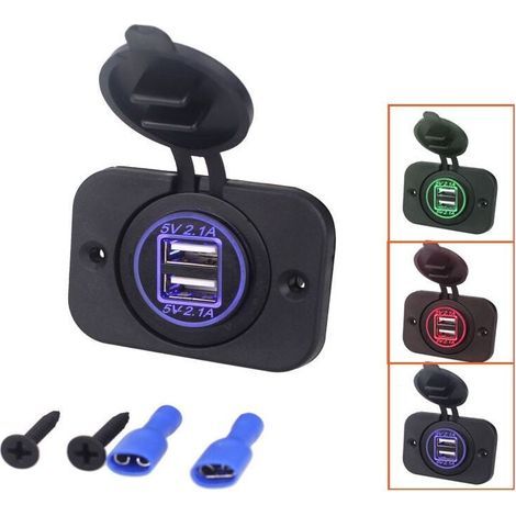 Versenkte Doppel-USB-Buchse 12/24 V 2,1 A – 5-V-Anschlüsse für Schnellladung – Spritzwassergeschützt – Für Wohnwagen, Autos, Boote, LKWs (1/5)