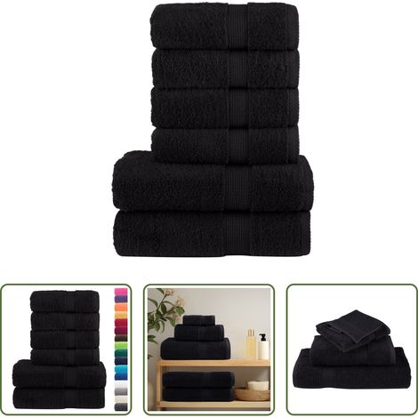 vidaXL Baumwolle - 6 tlg. Premium-Handtuch-Set SOLUND Schwarz 600 g/m² (1/5)