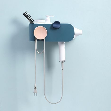 TTIO Support Mural de Sèche Cheveux, Porte Seche Cheveux, Rangement pour Sèche Cheveux, Pas de Forage Étanche Adhésif Fort ABS Support de Sèche Cheveux pour Cuisine, Salle de Bains, Toilettes (Bleu) (1/5)