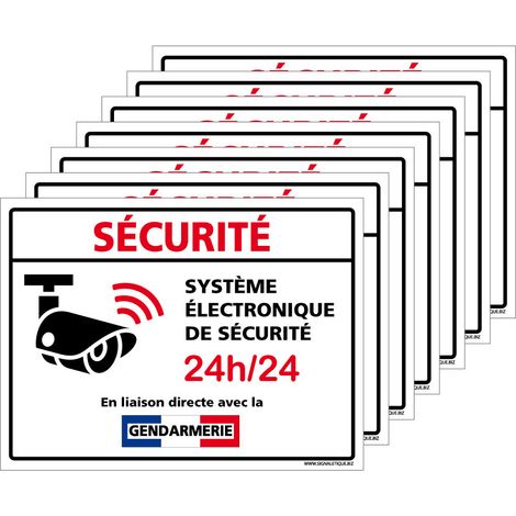 Autocollants Alarme Lot de 8 stickers Alarme Sécurité Protection Vidéosurveillance 8 x 6 cm résistants UV et pluie. Système électronique gendarmerie . blanc . - Système électronique gendarmerie - bla