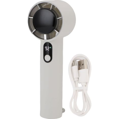 Tragbarer Ventilator mit 5 Geschwindigkeitsstufen, leisem Betrieb, Digitalanzeige, Mini-Taschenformat – ideal für Reisen, Strand, Camping und Outdoor-Aktivitäten, weiß (1/5)