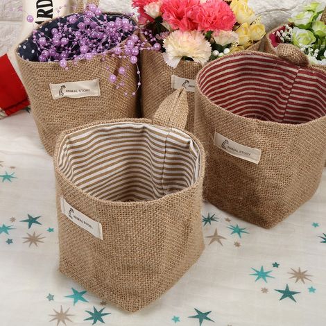 Panier de rangement pliable en lin et coton, organisateur de rangement mural, sac de linge suspendu, rayures beige (1/2)